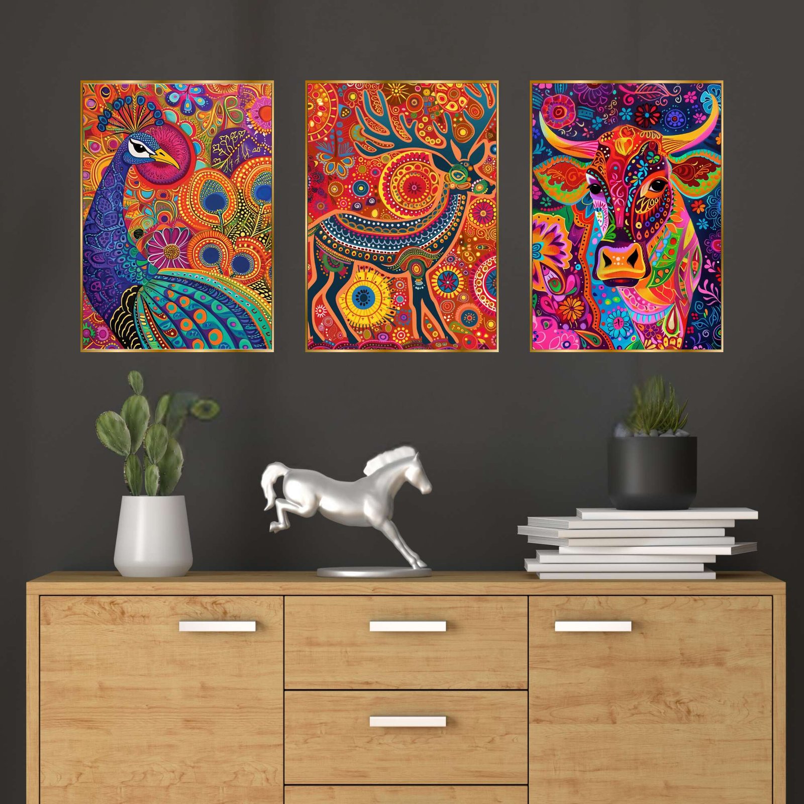 Set of Three Wall Paintings for Wall Dacoration Golden Framed Wall Paintings for Living Room & Bedroom Wall Art for Home Decoration & Office Wall Décor (24x18 inch CH-GD3-7)