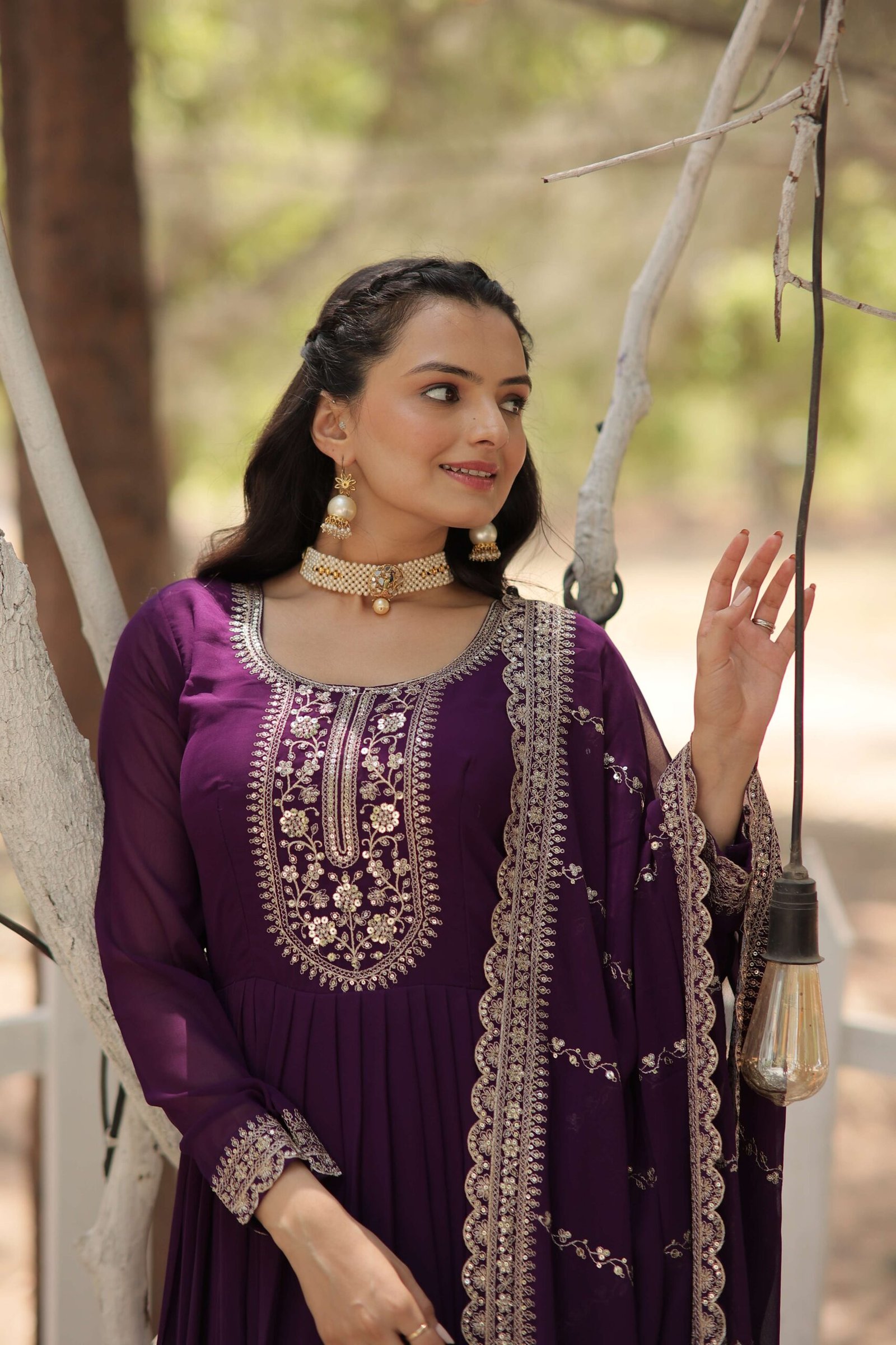 Purple Faux Blooming Sequins Embroidered Gown with Matching Dupatta ? Festive & Party Wear 2024 - Image 7